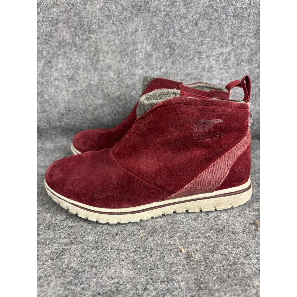 Sorel Boots Womens Size‎ 6.5 Red Suede Waterproof Ankle Pull On Booties Winter